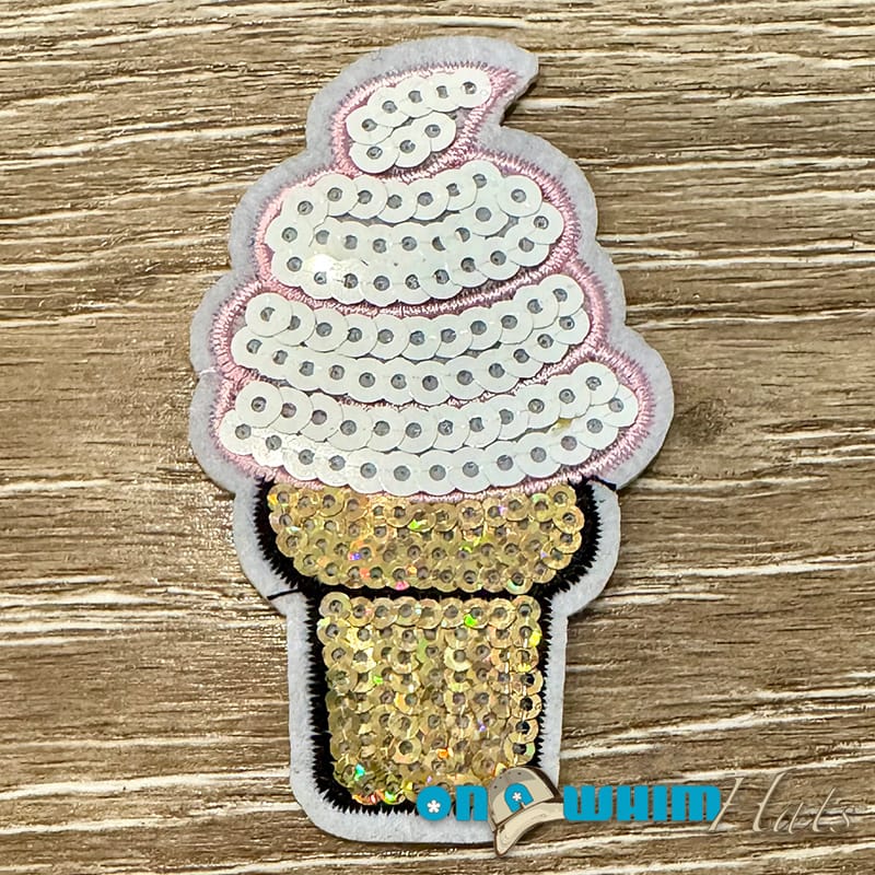 On A Whim Hats Vanilla Ice cream Sequin Iron-On Patch