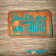 On A Whim Hats Warning Leather Iron-On Patch