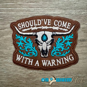 On A Whim Hats Warning Leather Iron-On Patch