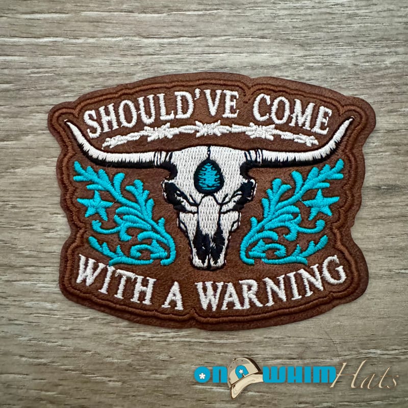 On A Whim Hats Warning Leather Iron-On Patch