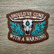 On A Whim Hats Warning Leather Iron-On Patch