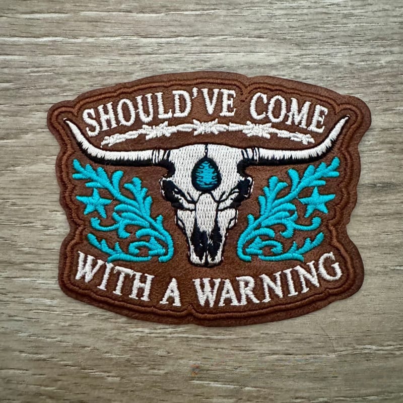 On A Whim Hats Warning Leather Iron-On Patch