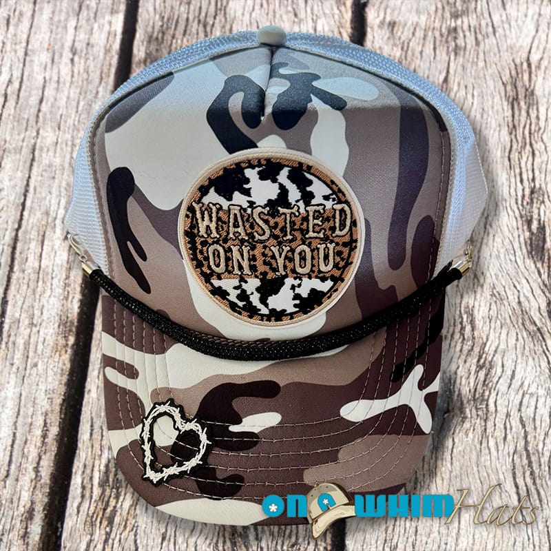 On A Whim Hats Wasted On You Handmade Trucker Hat