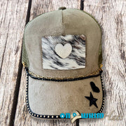 On A Whim Hats Western Babe Handmade Vegan Suede Trucker Hat w/ Cowhide Patch