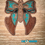 On A Whim Hats Western Bow Cross Leather Iron-On Patch
