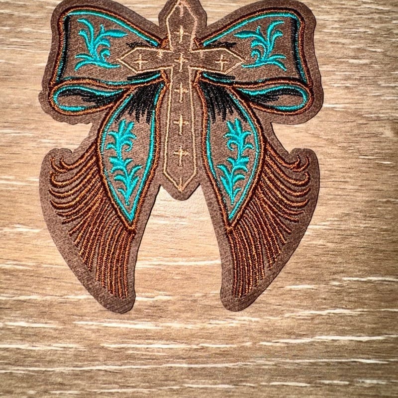 On A Whim Hats Western Bow Cross Leather Iron-On Patch