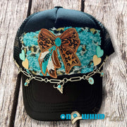 On A Whim Hats Western Bow Handmade Trucker Hat w/ Leather Patch
