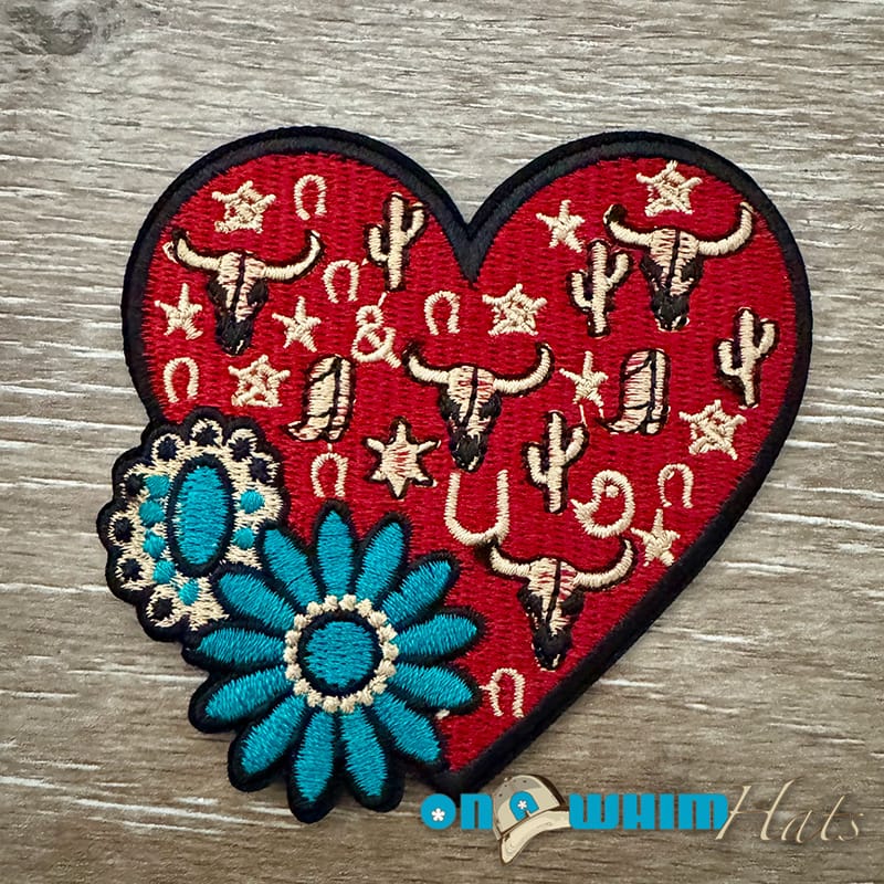 On A Whim Hats Western Bull Heart Iron-On Patch