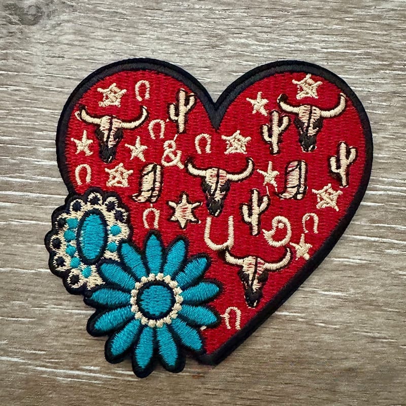 On A Whim Hats Western Bull Heart Iron-On Patch