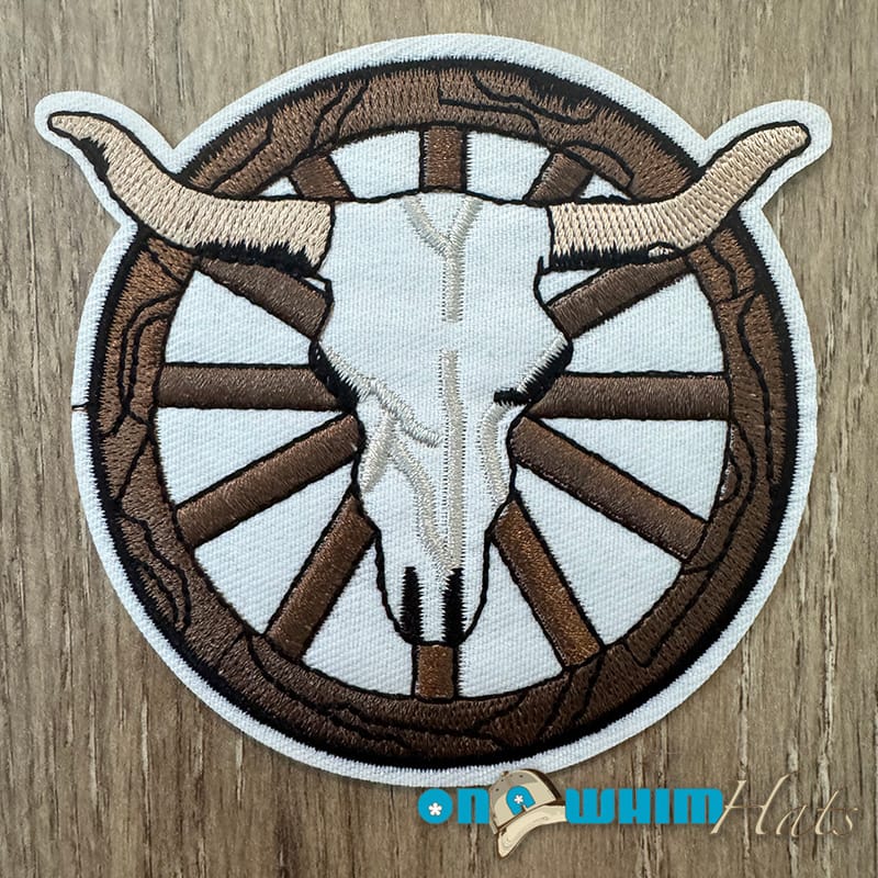On A Whim Hats Western Bull Wheel Embroidered Iron-On Patch