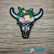On A Whim Hats Western Flower Steer Head Iron-On Patch