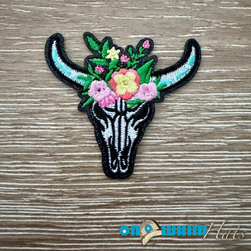 On A Whim Hats Western Flower Steer Head Iron-On Patch