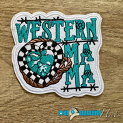 On A Whim Hats Western Mama Turquoise Embroidered Iron-On Patch