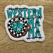On A Whim Hats Western Mama Turquoise Embroidered Iron-On Patch