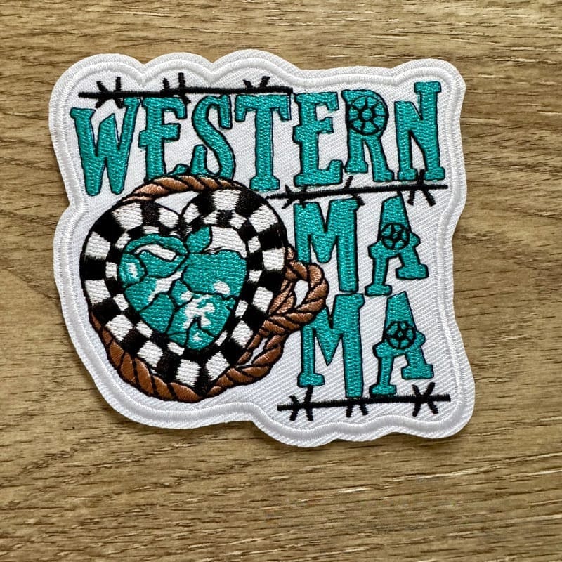 On A Whim Hats Western Mama Turquoise Embroidered Iron-On Patch