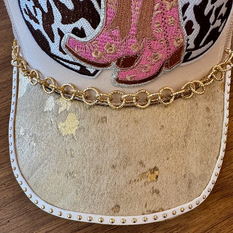 On A Whim Hats Western Sass Handmade Trucker Hat with Genuine Cowhide Brim