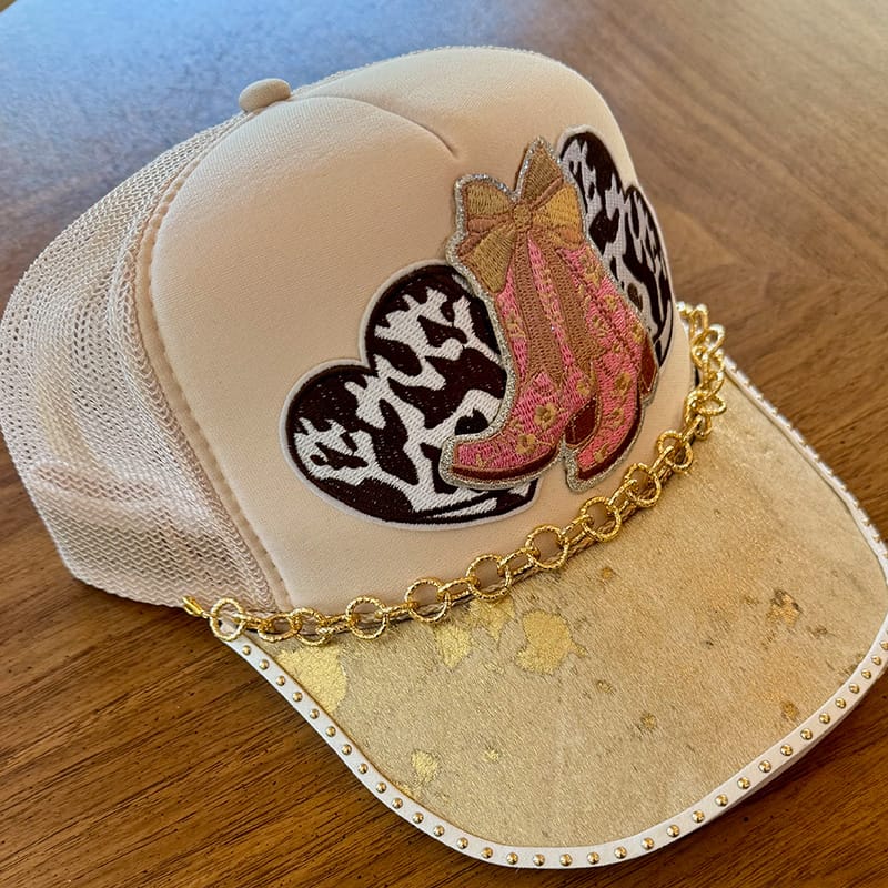 On A Whim Hats Western Sass Handmade Trucker Hat with Genuine Cowhide Brim