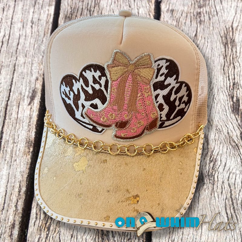 On A Whim Hats Western Sass Handmade Trucker Hat with Genuine Cowhide Brim
