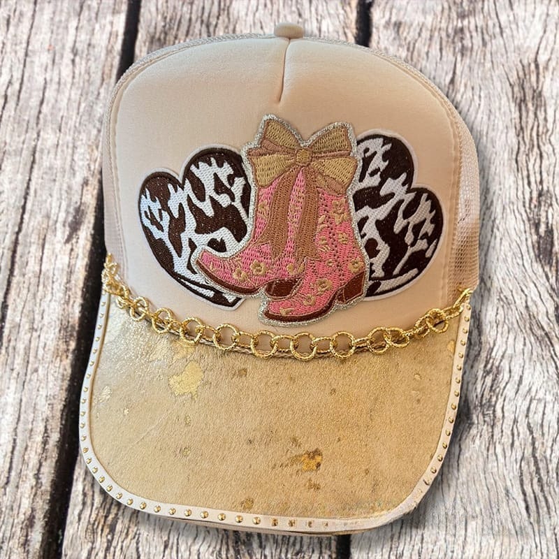 On A Whim Hats Western Sass Handmade Trucker Hat with Genuine Cowhide Brim