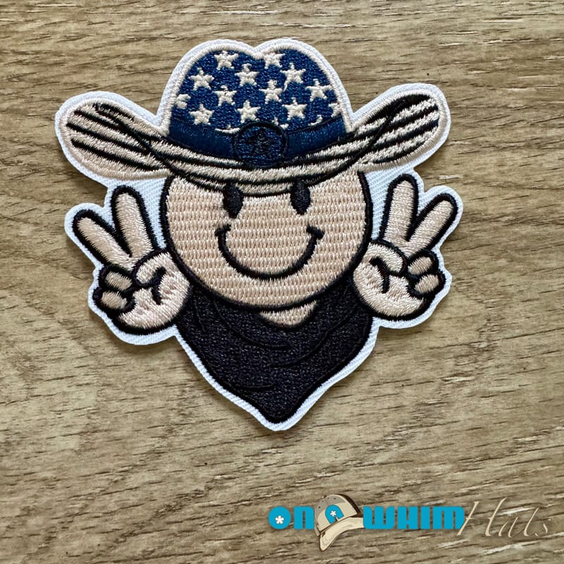 On A Whim Hats Western Smiley Embroidered Iron-On Patch
