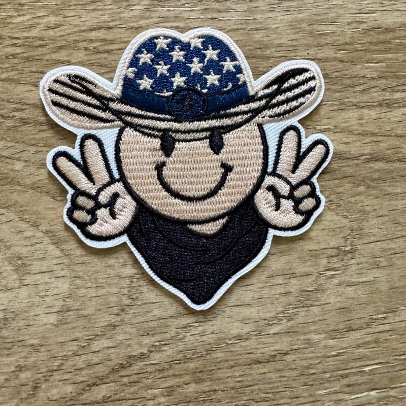 On A Whim Hats Western Smiley Embroidered Iron-On Patch