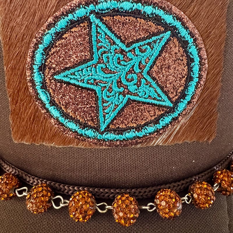 On A Whim Hats Western Star Handmade Trucker Hat with Genuine Cowhide Patch