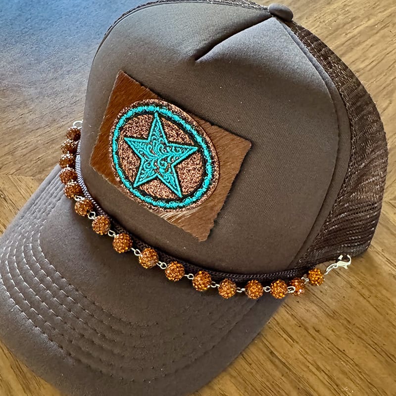 On A Whim Hats Western Star Handmade Trucker Hat with Genuine Cowhide Patch