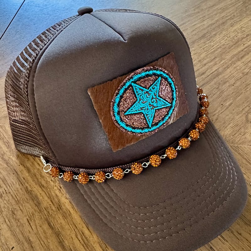 On A Whim Hats Western Star Handmade Trucker Hat with Genuine Cowhide Patch