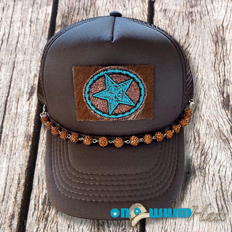 On A Whim Hats Western Star Handmade Trucker Hat with Genuine Cowhide Patch