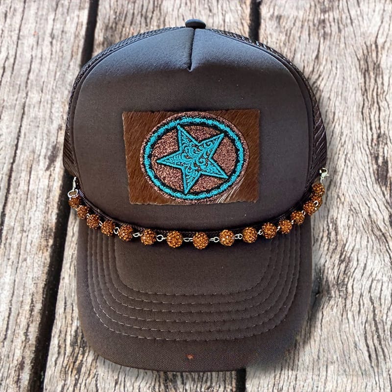 On A Whim Hats Western Star Handmade Trucker Hat with Genuine Cowhide Patch