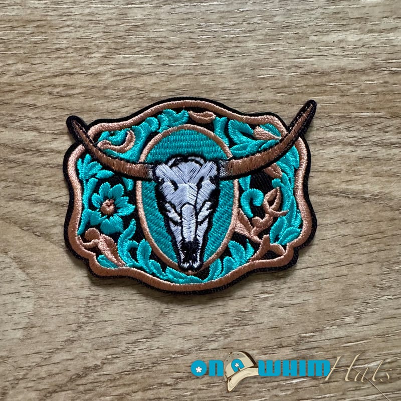 On A Whim Hats Western Steer Buckle Embroidered Iron-On Patch