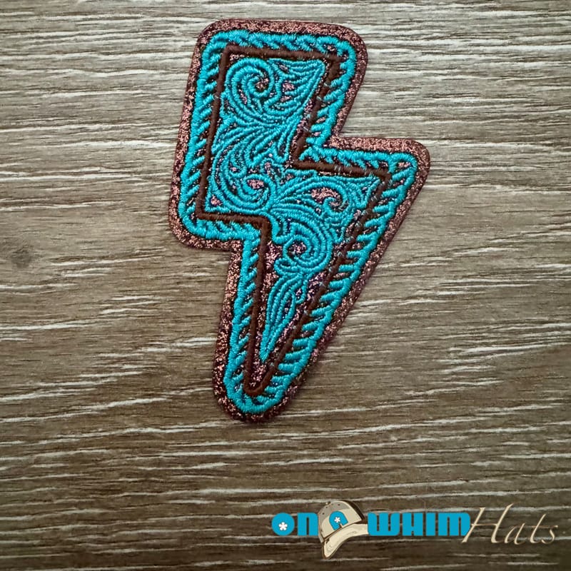 On A Whim Hats Western Turquoise Bolt Iron-On Patch