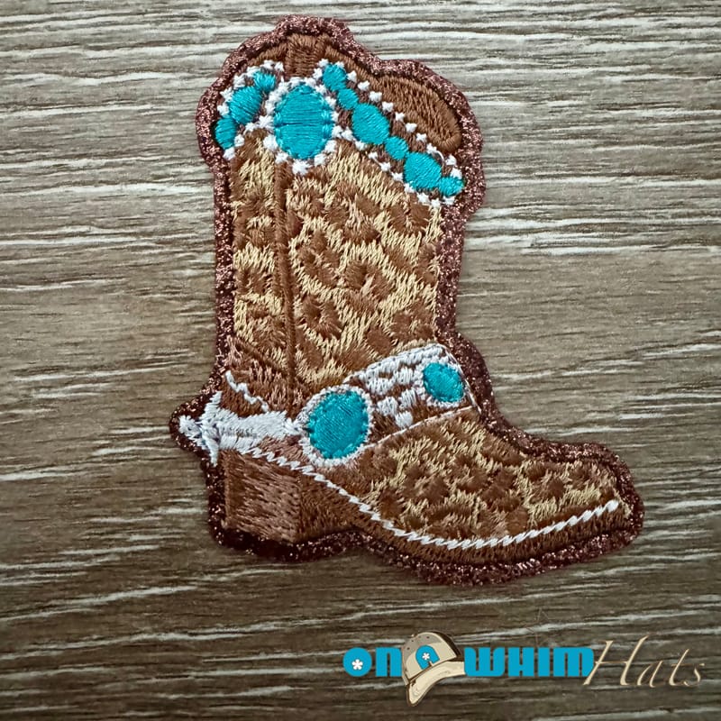 On A Whim Hats Western Turquoise Boot Iron-On Patch
