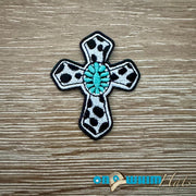 On A Whim Hats Western Turquoise Cross Iron-On Patch