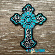 On A Whim Hats Western Turquoise Cross Iron-On Patch