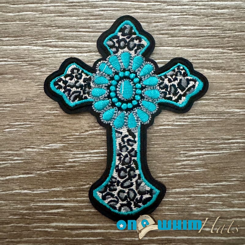 On A Whim Hats Western Turquoise Cross Iron-On Patch