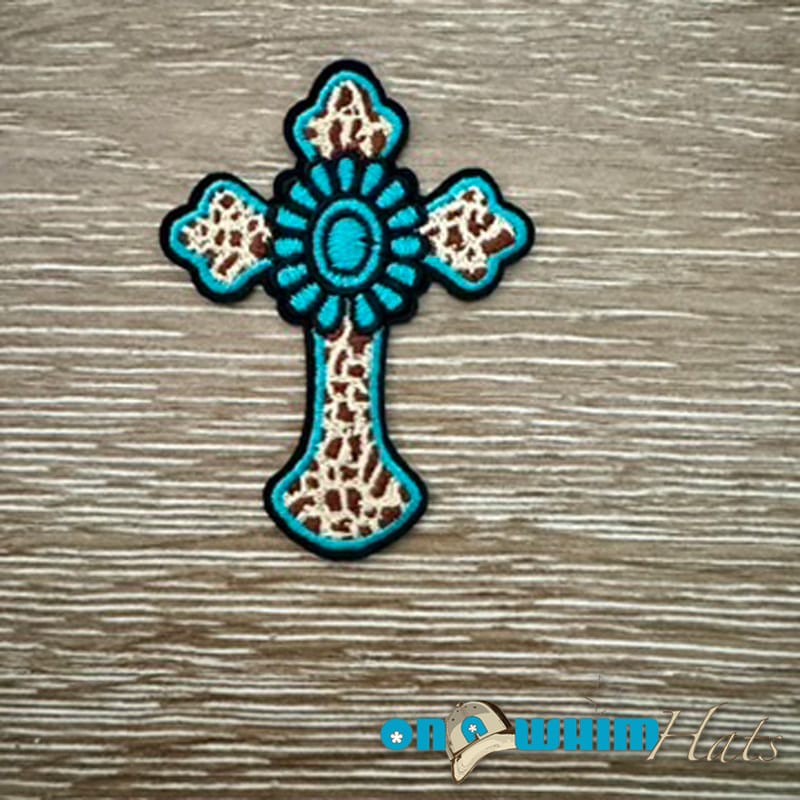On A Whim Hats Western Turquoise Cross Iron-On Patch
