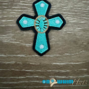 On A Whim Hats Western Turquoise Cross Iron-On Patch
