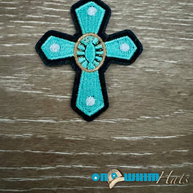 On A Whim Hats Western Turquoise Cross Iron-On Patch