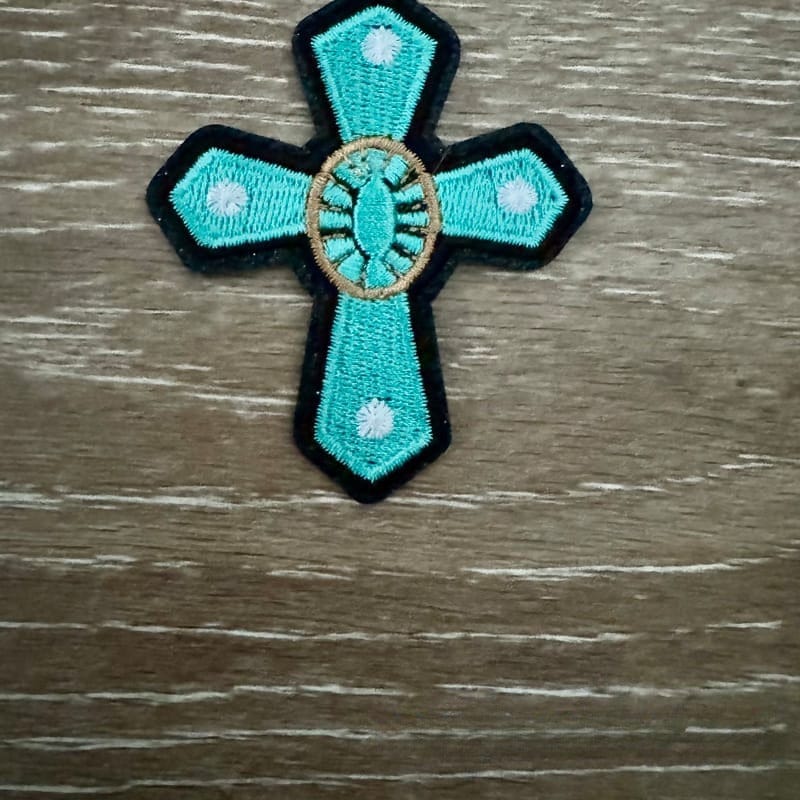 On A Whim Hats Western Turquoise Cross Iron-On Patch