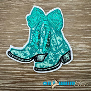 On A Whim Hats Western Turquoise Sequin Boots Iron-On Patch