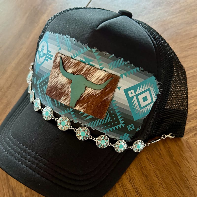 On A Whim Hats Western Wow Handmade Trucker Hat with Genuine Cowhide and Leather Patch