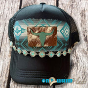 On A Whim Hats Western Wow Handmade Trucker Hat with Genuine Cowhide and Leather Patch