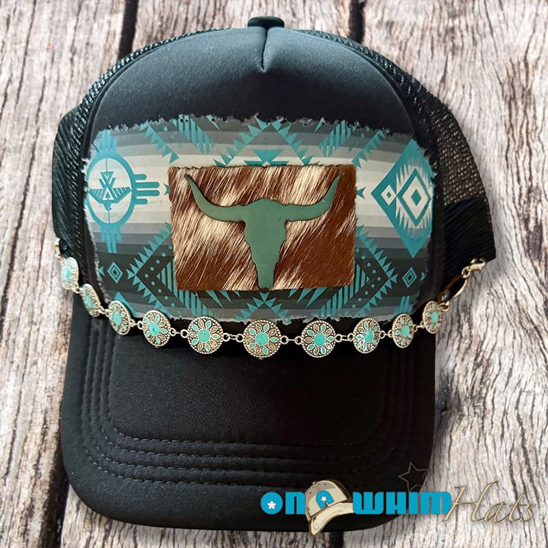 On A Whim Hats Western Wow Handmade Trucker Hat with Genuine Cowhide and Leather Patch