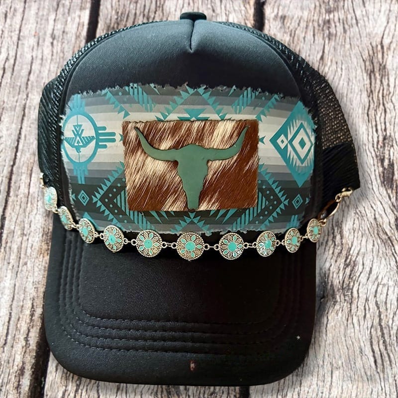 On A Whim Hats Western Wow Handmade Trucker Hat with Genuine Cowhide and Leather Patch