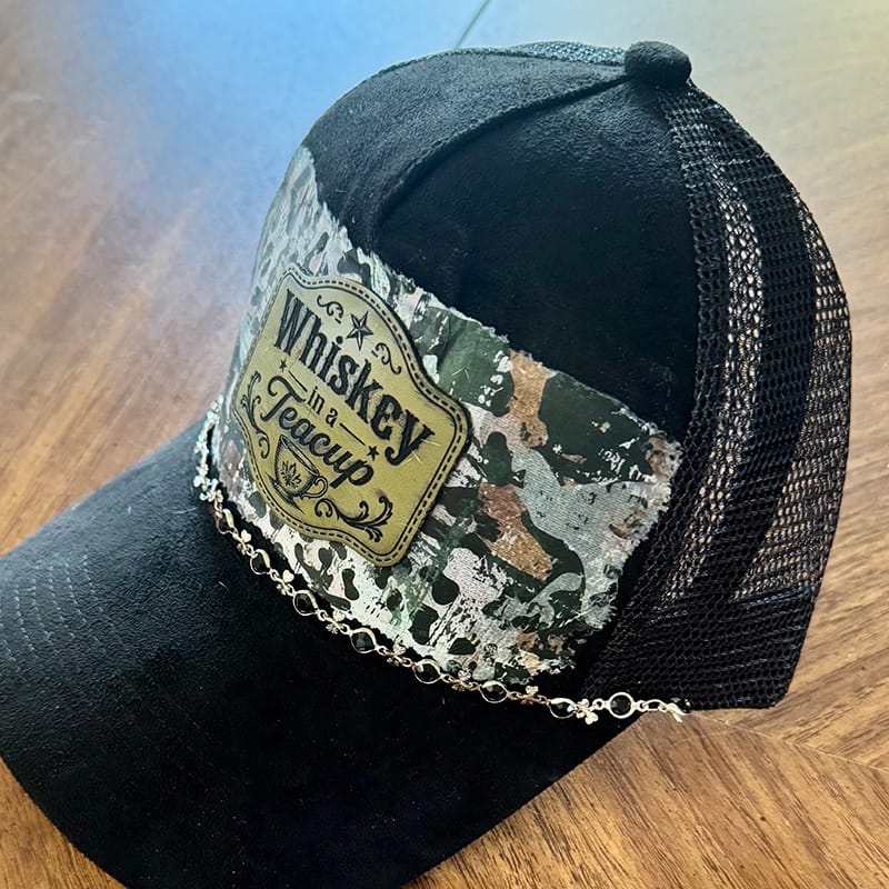 On A Whim Hats Whiskey in a Teacup Handmade Vegan Suede Hat