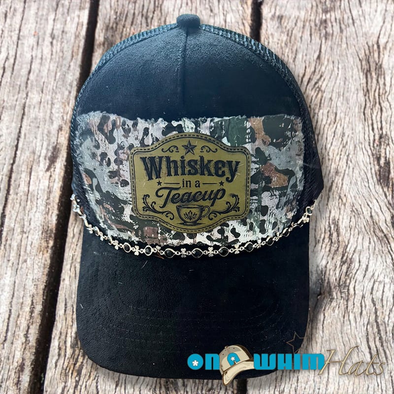On A Whim Hats Whiskey in a Teacup Handmade Vegan Suede Hat