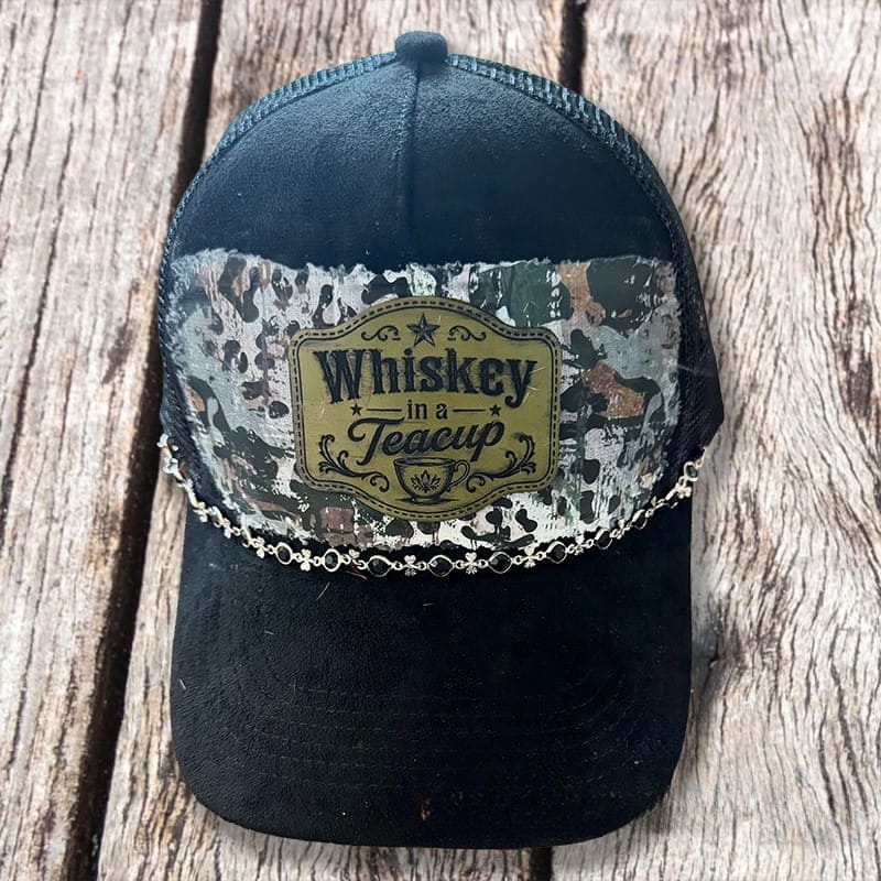 On A Whim Hats Whiskey in a Teacup Handmade Vegan Suede Hat