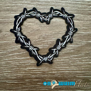 On A Whim Hats White Barbed Wire Heart Iron-On Patch