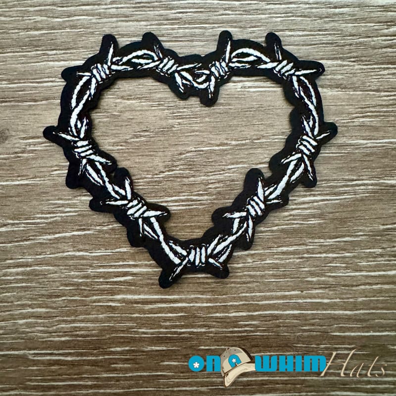 On A Whim Hats White Barbed Wire Heart Iron-On Patch